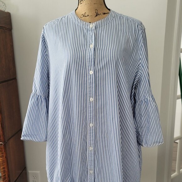 GAP Dresses & Skirts - GAP Ladies Blue & White Striped Shirt Dress XXL- with Bell Sleeves